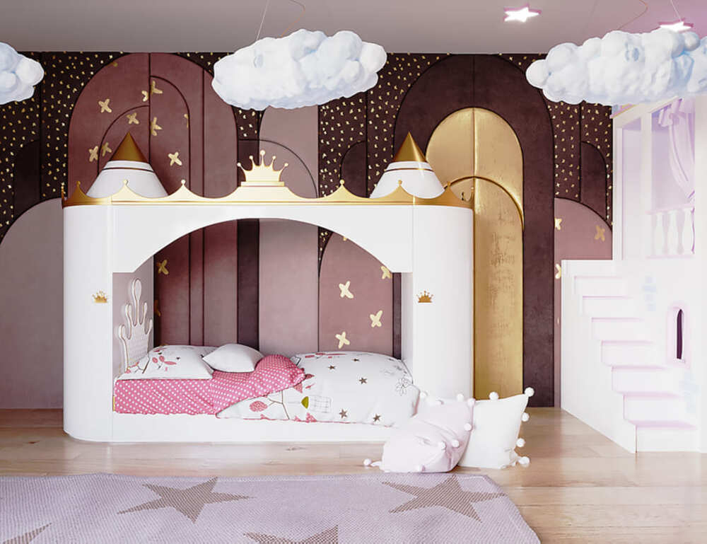 If you love magical projects especially made for the little ones then you are going to also feel inspired by this kids' room. The Kingdom of Dreams, made by talented designer Viktoria Rakitina, was inspired by dreams and fairytales. It was made for the little ones who travel through their imagination and wish to have a bedroom with the favorite elements of their fairytales. The Kings & Queens Castle Bed gives the magical and enchanted vibe the kids' room requested. The Cloud Lamps gave an extra touch to the magic already in the room. The best part? They can be controlled through an app and the kids can play with different colors and the clouds also play their favorite songs.