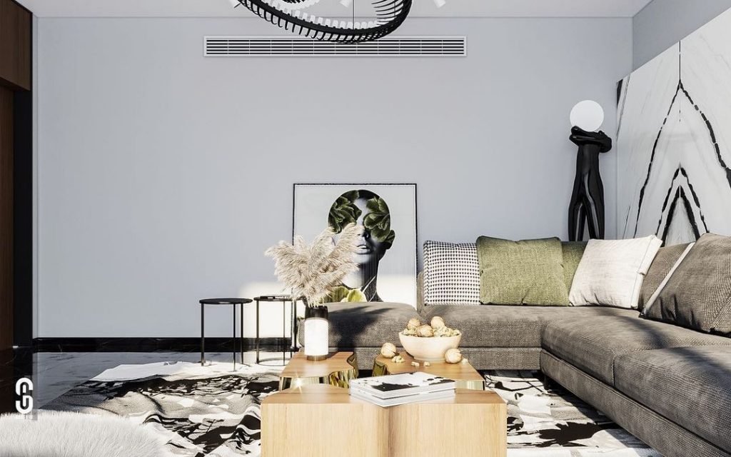 luxury living room with dark tones