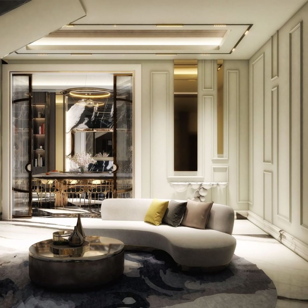 luxury living room with gray tones